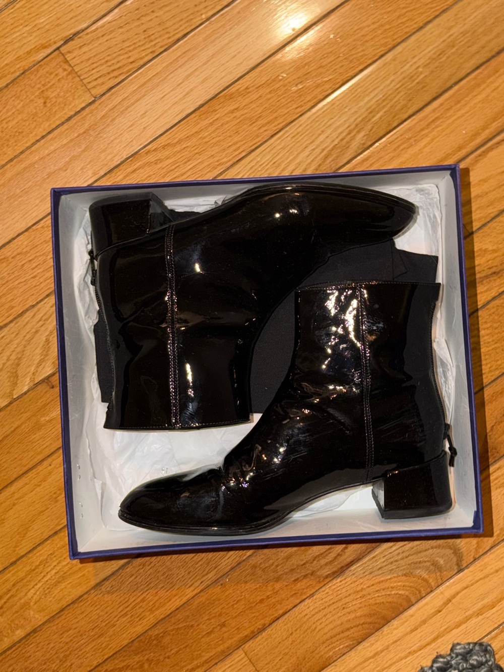 Stuart Weitzman Black Patent Leather Ankle Booties